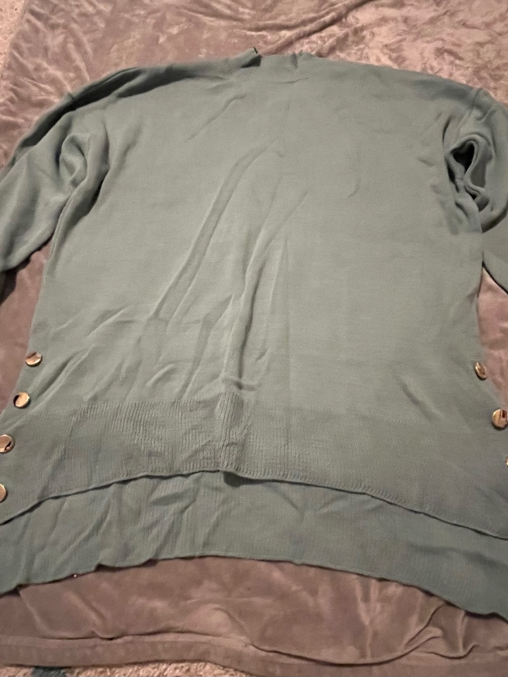 Shein Sage Green Crewneck Sweater With Side Buttons